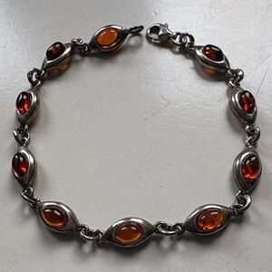 Sterling Silver Baltic Amber Link Bracelet 7”